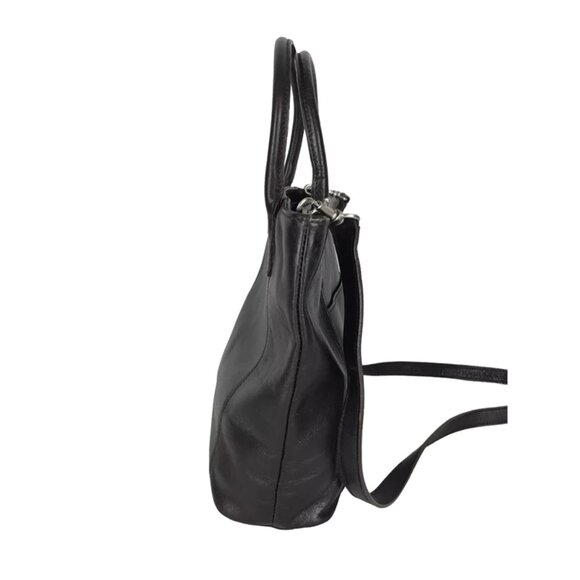 Bechamel Womens Black Leather‎ Double Handles Detachable Strap Pockets Tote Bag - Picture 5 of 8